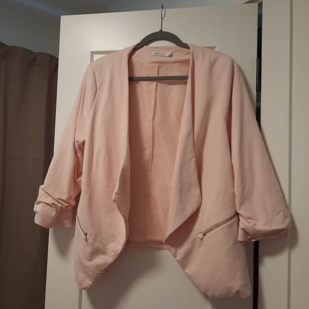 Light Pink Draped Open Front Blazer